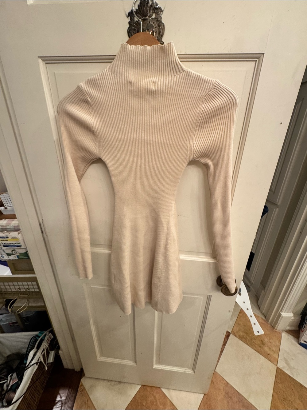 American Threads Cream Ribbed Long-Sleeve Mini Dress - Picture 2 of 3
